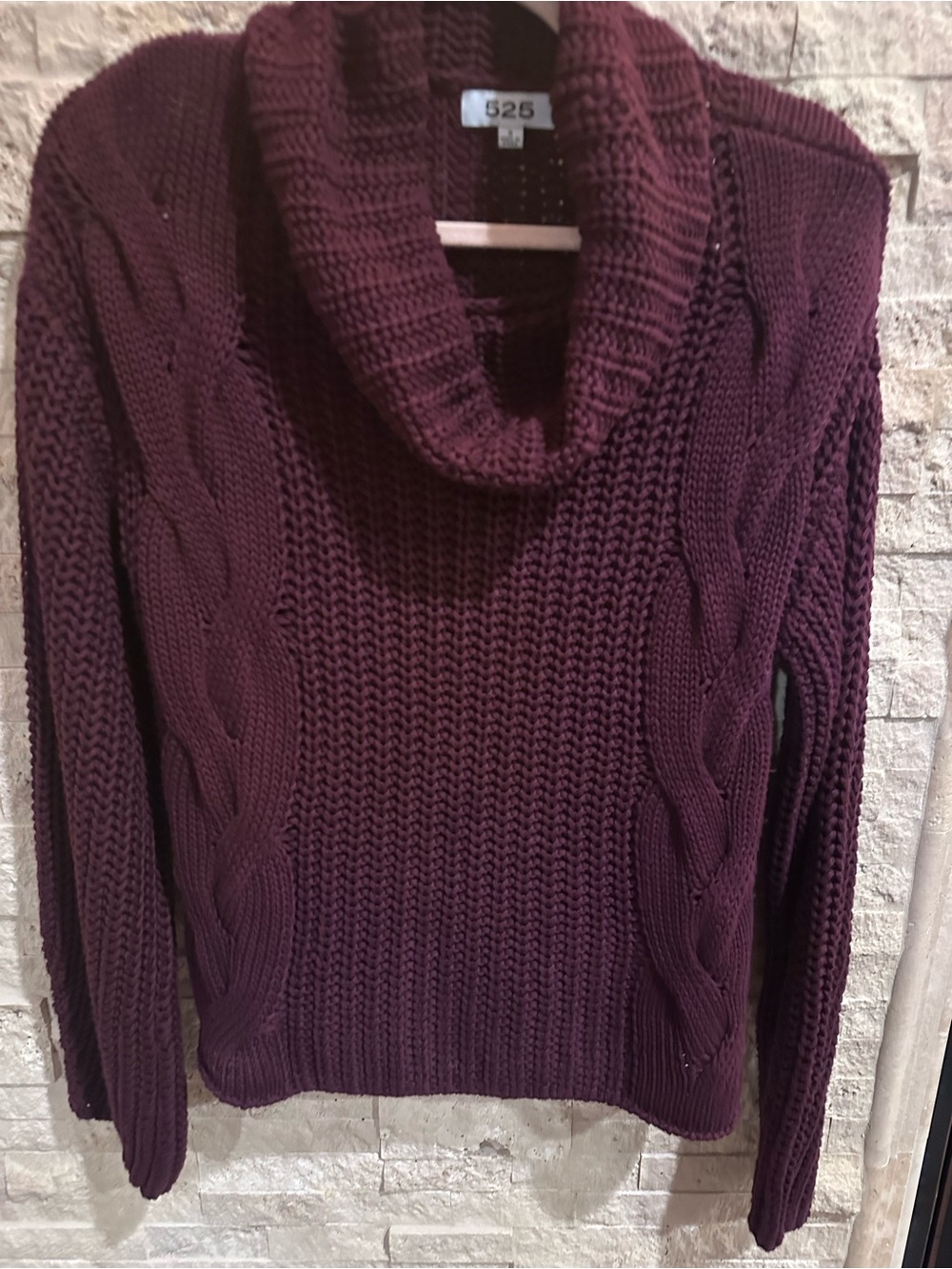 525 America Chunky Cable Cowl Neck Sweater in Plum